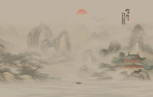 中式古风古典山水画背景