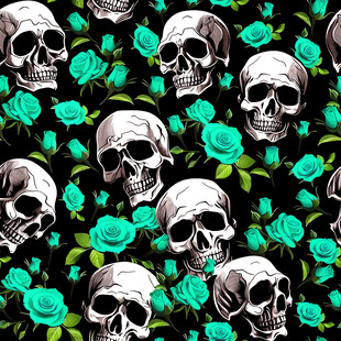 骷髅与玫瑰的暗黑图案