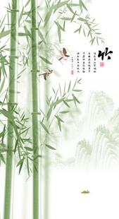 中式水墨竹子玄关装饰画
