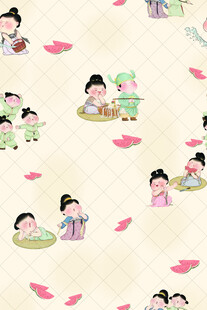 古风孩童嬉戏图案背景