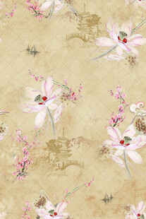 米黄色花卉图案布料