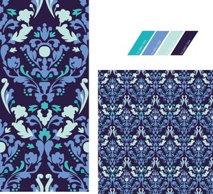 蓝绿花卉图案设计素材