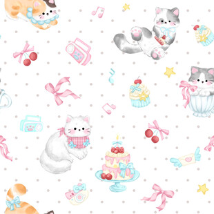 可爱猫咪与甜点图案背景