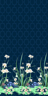 蓝色背景下的清新花卉图案