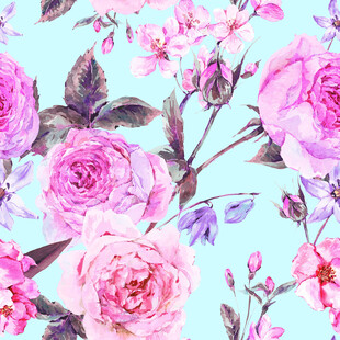 水彩绘粉色花卉图案