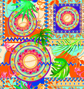 多彩热带风几何图案印花