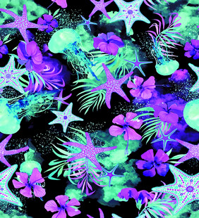 梦幻海洋风花卉海星图案