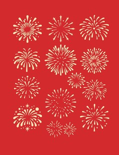 红色背景上的金色烟花图案