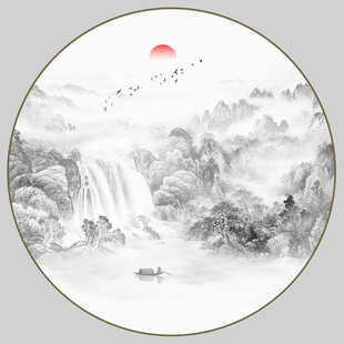 圆形山水水墨风景画