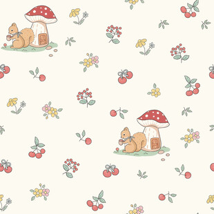 童话风动物花卉图案背景