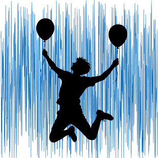 跳跃的气球少年剪影