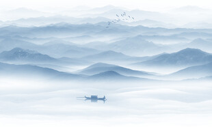 远山近水水墨风景画