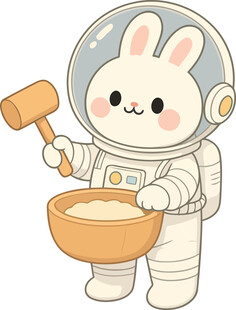 宇航兔持槌捣物萌趣画面