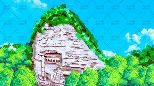 麦积山石窟插画