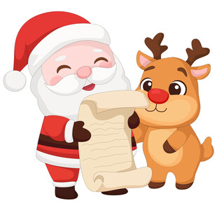 圣诞老人驯鹿愿望清单圣诞节插画