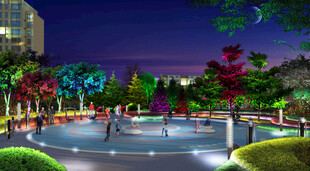 夜晚绚丽的城市广场景观