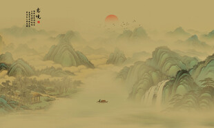 禅境水墨山水装饰画背景墙