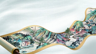 传统山水画卷细分分层素材