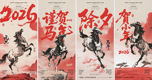 2026马年水墨新年元旦海报