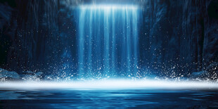 招财瀑布山水画