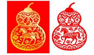 马年葫芦剪纸传统吉祥图案