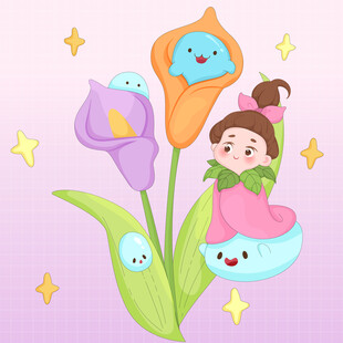 花朵海芋精灵小仙女可爱儿童插画