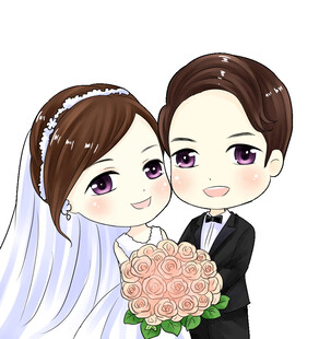 卡通风格新婚夫妇甜蜜相拥Q版