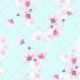 淡蓝底粉色花朵清新图案