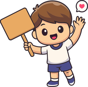 举牌欢呼的可爱小男孩