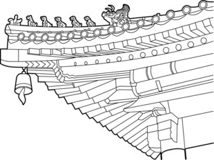 中式古建筑屋檐线条图 矢量图