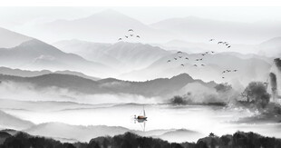 远山近水水墨风景画