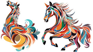 多彩抽象风格奔跑骏马图