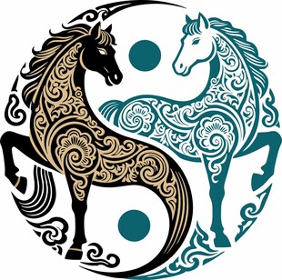 双马图腾吉祥装饰图案