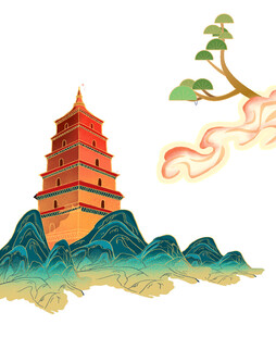 中式山水间的古韵宝塔