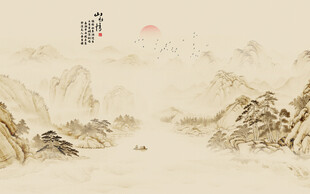 古风山水画背景壁画