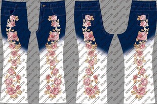 花卉刺绣牛仔长裤设计图