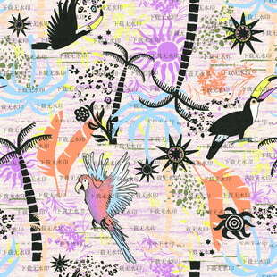 热带花鸟图案缤纷艺术风