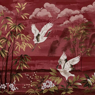 新中式双鹤图背景墙壁画
