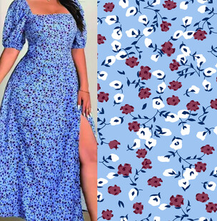 蓝色碎花连衣裙及面料图案