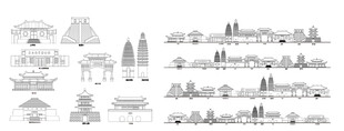 登封河南城市建筑线描插画集合