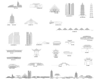 绍兴筑城市旅游剪影地标志