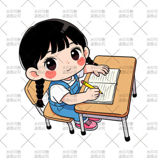 小女孩专注写字