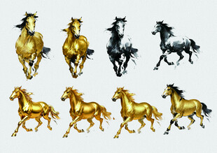 金色与黑色奔腾骏马图