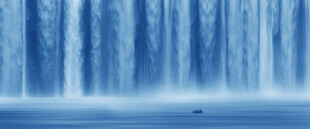 瀑布山水画背景墙幕墙