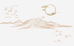 中式山水简约插画意境图