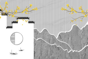 中式山水意境徽派背景墙