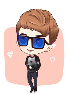 帅气卡通男孩戴蓝框墨镜Q版