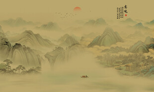 中古风国画山水背景墙