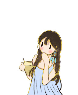 持杯少女的甜美瞬间