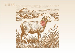 手绘羊素描插画版画